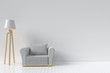 The interior has a Sofa Round and lamp on empty white wall background,3D rendering