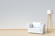 Interior room has a white sofa and lamp on empty white wall background,3D rendering