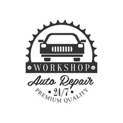 Poster - Auto Repair Workshop Black And White Label Design Template With Car Silhouette