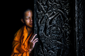 Novice in the old temple Thailand