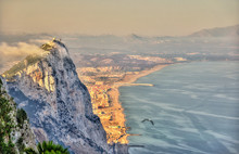 Rock Of Gibraltar In Fog. A British Overseas Territory