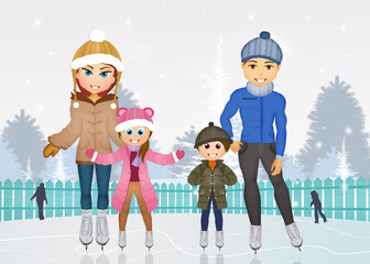 Canvas Print - family skating on ice