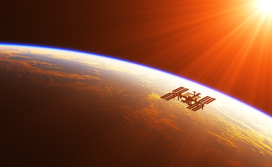Wall Mural - international space station in the rays of rising sun