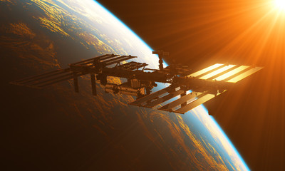 Wall Mural - international space station in the rays of sun
