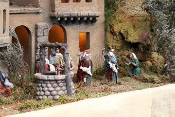 Nativity scene with a well.