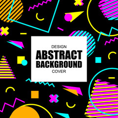 Wall Mural - geometric pattern in memphis 80-90s style with black background. vector illustration.