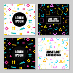 Wall Mural - set of abstract geometric colorful shapes on black and white background. retro memphis hipster style
