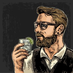 Wall Mural - Hipster holding a glass of gin