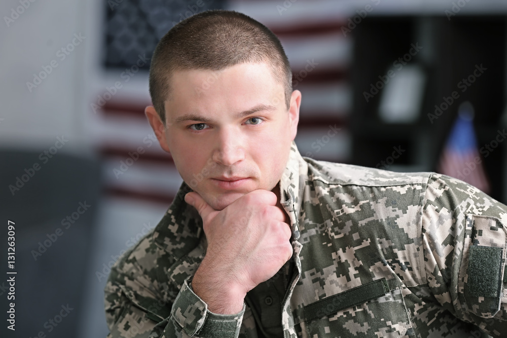 Portrait of soldier in headquarters building Stock Photo | Adobe Stock