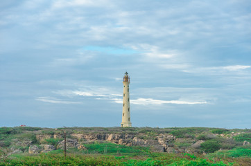 Poster - The white old California Lighthouse in Aruba