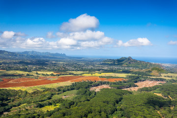 Wall Mural - View to Wailua and Kapaa, Kauai - The Kalepa Ridge and Moloaa Forest Reserve dominate the otherwise flat plains