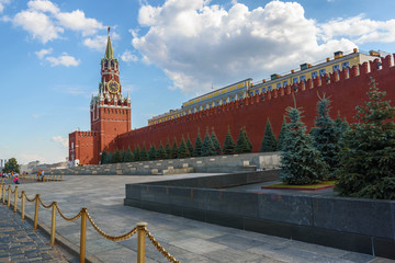 View of the Moscow Kremlin from Red Square in summer day. Russia. Tourism.