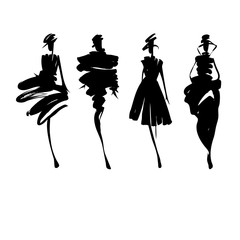 fashion models sketch hand drawn , stylized silhouettes isolated . vector fashion illustration set. 