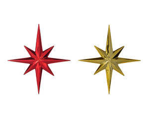 Rad and Golden Christmas Star isolated on white Background