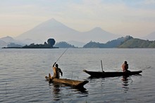 Fishermen And Workers In African Congo, Wild And Nature In Africa, Beautiful Landscape View, Green Jungle And Mountains