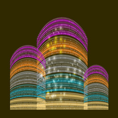 Poster - Colored .futuristic skyscrapers with abstract binary code