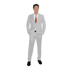 Wall Mural - Man in white suit standing with hands in pockets, isolated vecto