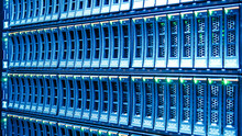 Closeup Strorage Hard Disk Bay In Modern Data Center.