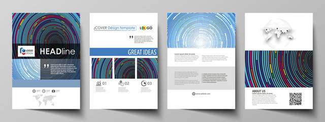 Wall Mural - Business templates for brochure, magazine, flyer, booklet or report. Cover design template, abstract vector layout in A4 size. Blue color background in minimalist style made from colorful circles.