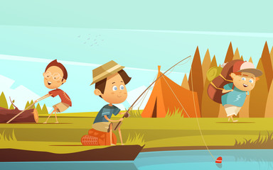 Canvas Print - Camping Children Illustration 