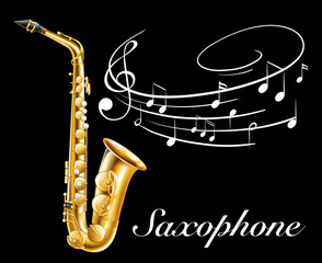 Wall Mural - Poster design with saxophone and music notes