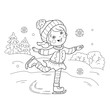 Coloring Page Outline Of cartoon girl skating. Winter sports. Coloring book for kids