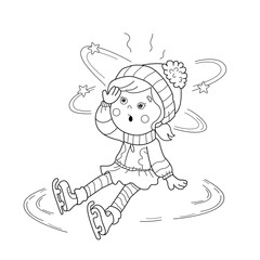 Wall Mural - Coloring Page Outline Of cartoon girl skating. Winter sports. Sudden drop. Coloring book for kids