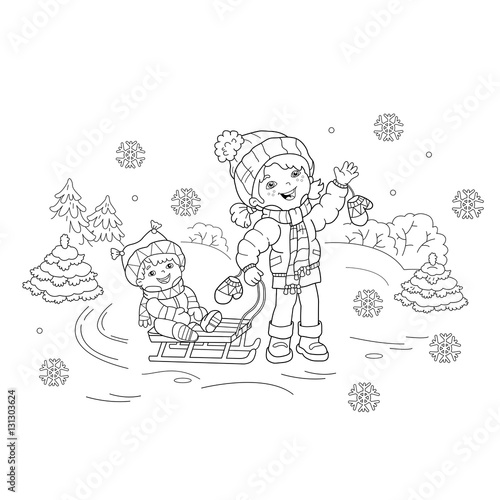 Coloring Page Outline Of Cartoon Girl With Brother Sledding. Winter. Coloring Book For Kids - Buy This Stock Vector And Explore Similar Vectors At Adobe Stock Adobe Stock - Coloring Page Outline Of Cartoon Girl With Brother Sledding. Winter. Coloring Book For Kids - Buy This Stock Vector And Explore Similar Vectors At Adobe Stock Adobe Stock