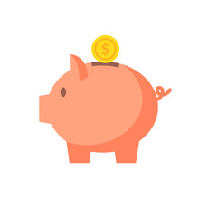 Piggy Bank With Coin Vector Illustration In Flat Style
