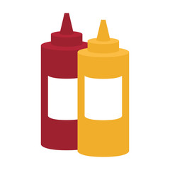 Poster - ketchup mustard sauce bottle fast food related icon image vector illustration design 