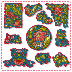 Wall Mural - Fashion patch set, badges with flowers and floral elements in vi