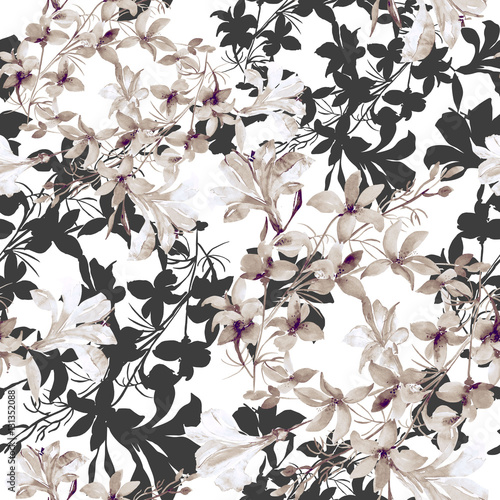 Obraz w ramie Seamless Pattern of wild flowers, watercolor image on a colored background