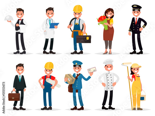 Fotografía Set professions: waiter, doctor, electrician, florist, pilot, b