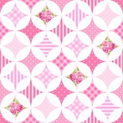  Cute seamless vintage pattern as patchwork in shabby chic style ideal for kitchen textile or bed linen fabric, curtains or interior wallpaper design, can be used for scrap booking paper etc
