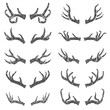 Set of hand drawn deer horns. Design elements for logo, label, emblem, sign, brand mark. Vector illustration.