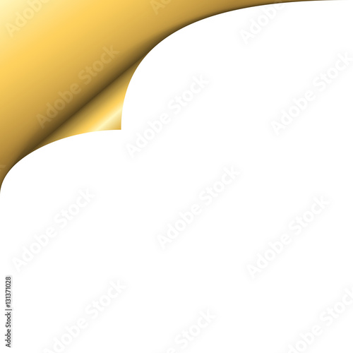 Gold Metallic Paper Corner With Shadow On White Background Golden