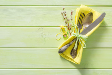 Sticker - Easter table setting on wood background