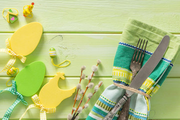 Sticker - Easter table setting on wood background