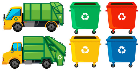 Sticker - Rubbish truck and cans in four colors