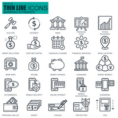 Poster - Thin line banking and finance icons