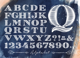 Wall Mural - Vintage alphabet blue