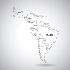 Wall Mural - latin america map with the names of the countries icon over white background. vector illustration