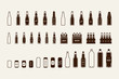 Beer package icon set: bottle, can, box