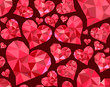 Beautiful Valentine's day vector seamless pattern with red polygonal hearts made of different multicolored shapes
