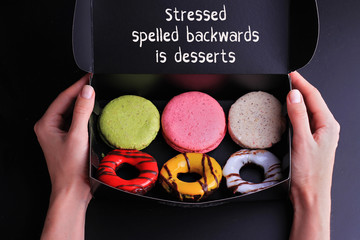 Wall Mural - Inspiration motivation quote Stressed spelled backwards is desserts. Diet, Mindfulness, healthy lifestyle concept.
