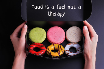 Wall Mural - Inspiration motivation quotelet Food is fuel not therapy. Diet, Sport, Fitness, Mindfulness, Healthy lifestyle concept.