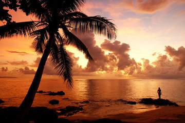 Wall Mural - Colorful sunrise  on the beach in Lavena village in Taveuni Isla