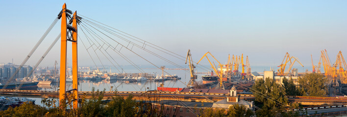 View of the bridge for the transportation and seaport, Odessa, Ukraine, Europe