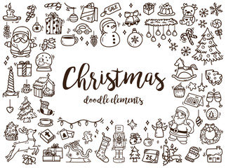 Wall Mural - Big set of Christmas design element in doodle style