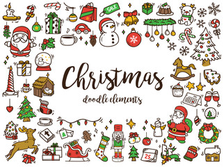 Wall Mural - Big set of Christmas design element in doodle style